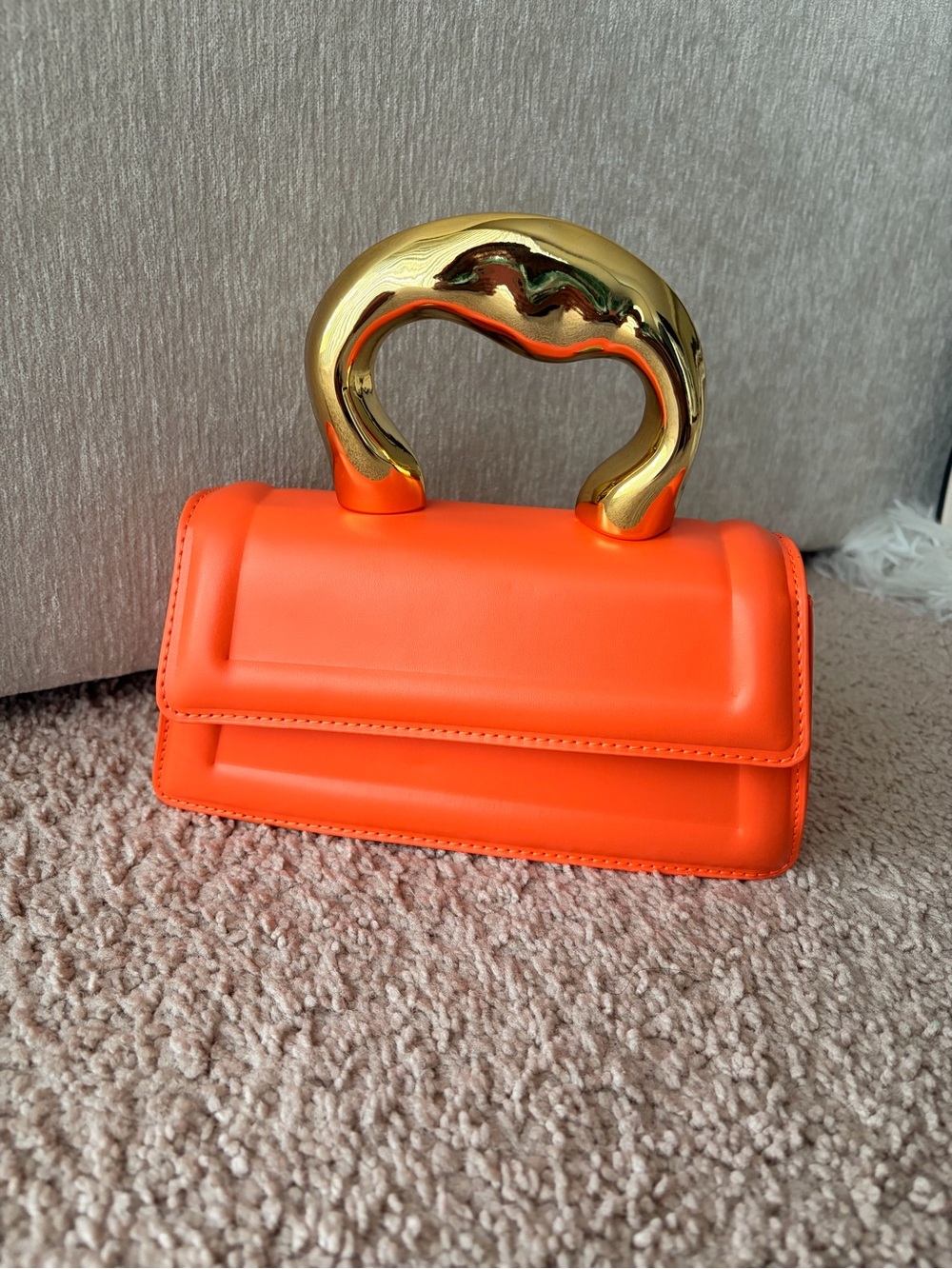 Orange Sculptural Handle Women’s Handbag